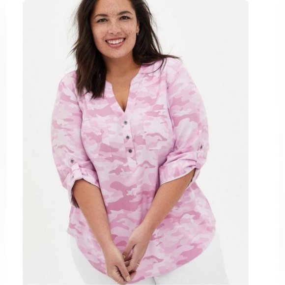 torrid Tops - Torrid Pink Camouflage Blouse 2X